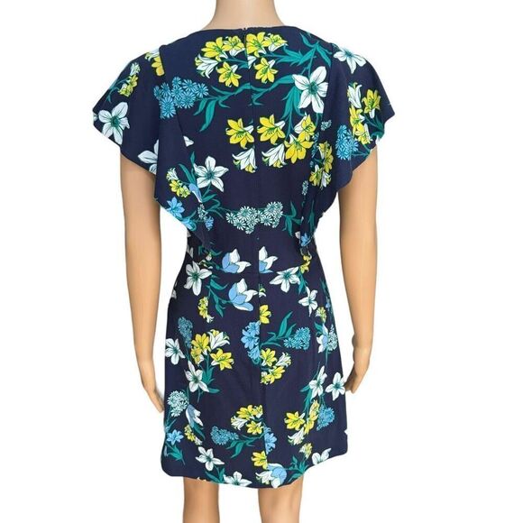 Draper James Elliston Floral Print Knit Ruffle Dress - Nassau Navy Pima cotton S - Picture 5 of 10
